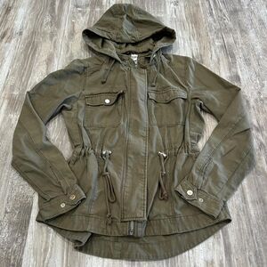 H&M Women's army green hooded full zip utility military workwear gorpcore jacket